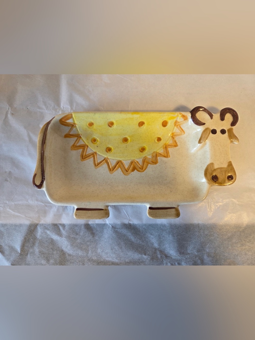 Ceramic Cow Folk Art Butter Trinket Dish Spoon Rest Farmhouse Rustic Decor